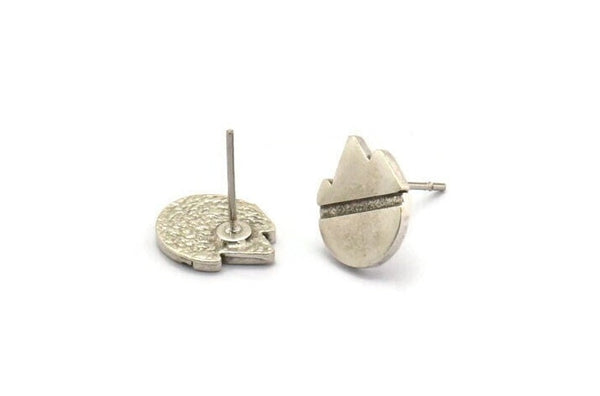 Silver Mountain Earring, 4 Antique Silver Plated Brass Tiny Mountain Shaped Stud Earrings (12x10mm) N1967
