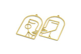 Brass Face Charm, 2 Raw Brass Man And Woman Face Charms With 1 Loop, Findings (39x24x0.80mm) A6676