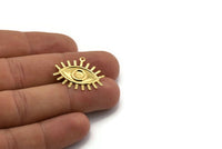 Gold Eye Charm, 4 Gold Plated Brass Eye Charms With 1 Loop, Pendants, Earrings (26x22x1mm) A1201