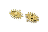 Gold Eye Charm, 4 Gold Plated Brass Eye Charms With 1 Loop, Pendants, Earrings (26x22x1mm) A1201