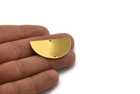 Semi Circle Charm, Gold Plated Brass Half Moon Charm With 2 Holes, Findings, Pendants (38x22x0.80mm) D1111