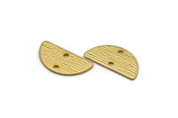 Semi Circle Charm, 4 Textured Gold Plated Brass Half Moon Charms With 2 Holes (20x10x0.80mm) A1908