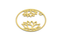 Gold Flower Charm, 6 Gold Plated Brass Lotus Flower Charms With 1 Hole, Findings (27x0.60mm) D1438