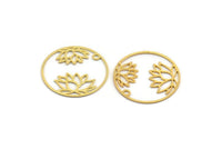 Gold Flower Charm, 6 Gold Plated Brass Lotus Flower Charms With 1 Hole, Findings (27x0.60mm) D1438