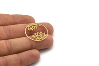 Gold Flower Charm, 6 Gold Plated Brass Lotus Flower Charms With 1 Hole, Findings (27x0.60mm) D1438