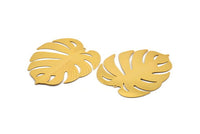 Gold Monstera Charm, Gold Plated Brass Monstera Leaf Charm With 1 Loop, Findings (75x67x0.30mm) D1696
