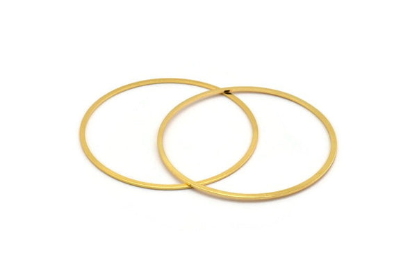 Gold Circle Connector, 2 Gold Plated Brass Circle Connectors (70x2x1mm) D1294