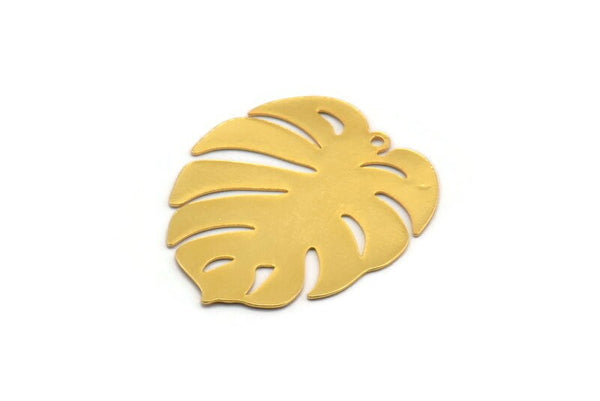 Gold Monstera Charm, 4 Gold Plated Brass Monstera Leaf Charms With 1 Loop, Findings (30x25x0.40mm) F109