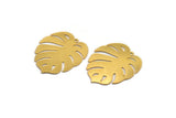 Gold Monstera Charm, 4 Gold Plated Brass Monstera Leaf Charms With 1 Loop, Findings (30x25x0.40mm) F109