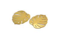 Gold Monstera Charm, 4 Gold Plated Brass Monstera Leaf Charms With 1 Loop, Findings (30x25x0.40mm) F109
