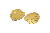 Gold Monstera Charm, 4 Gold Plated Brass Monstera Leaf Charms With 1 Loop, Findings (30x25x0.40mm) F109