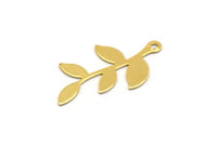 Gold Leaf Charm, 10 Gold Plated Brass Leaf Charms With 1 Loop, Findings (26x14x0.50mm) A1390