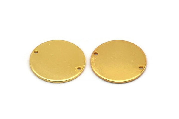 Gold Round Charm, 4 Gold Plated Brass Round Charms With 2 Holes, Blanks (18x0.80mm) M02676