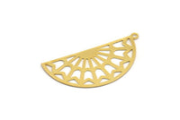 Gold Semi Circle, 4 Gold Plated Brass Half Moon Charms With 1 Loop, Earrings, Findings (37x18x0.40mm) D1420
