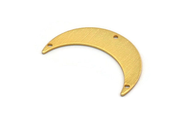 Gold Moon Charm, 2 Textured Gold Plated Brass Crescent Moon Charms With 3 Holes, Connectors (35x9x0.80mm) M174