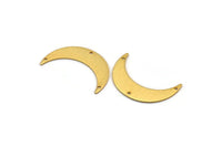 Gold Moon Charm, 2 Textured Gold Plated Brass Crescent Moon Charms With 3 Holes, Connectors (35x9x0.80mm) M174