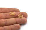 Gold Circle Charm, 24 Gold Plated Brass Circle Connectors With 2 Loops, Findings (12x16x0.30mm) F108
