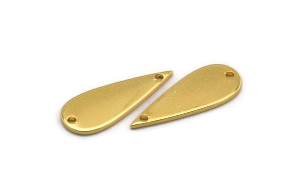 Gold Drop Charm, 4 Gold Plated Brass Drop Charms With 2 Holes, Connectors, Findings (22x8x1mm) D1244