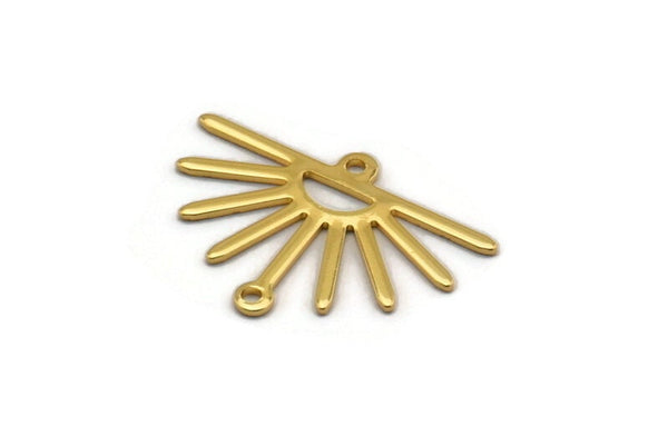 Gold Sun Charm, 8 Gold Plated Brass Sun Charms With 2 Loops (25x17x0.70mm) M01393