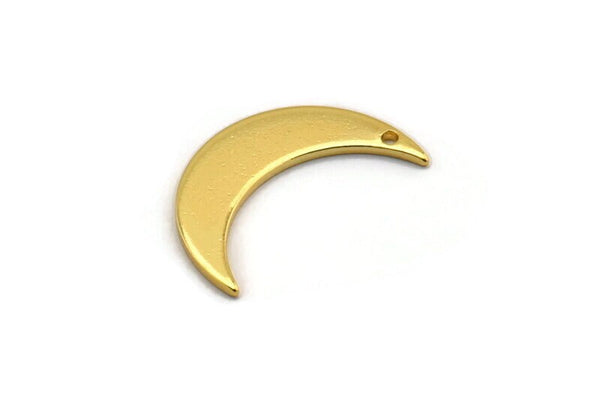 Gold Moon Charm, 4 Gold Plated Brass Crescent Moon Charms With 1 Hole (21x6x1mm) D1077