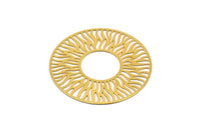 Gold Circle Charm, 2 Gold Plated Brass Circle Charms, Findings (40x0.40mm) D1418