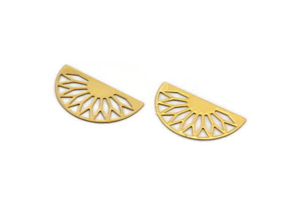 Gold Semi Circle, 10 Gold Plated Brass Semi Circle Charms, Earrings, Findings (19x10x0.30mm) F116