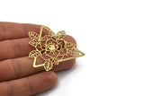 Brass Triangle Charm, 4 Raw Brass Rose And Eye Shaped Charms, Flower Findings (48x48x0.60mm) SMP0130 A2640