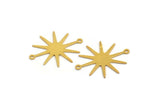 Gold Sun Charm, 6 Gold Plated Brass Sun Charms With 2 Loops, Connectors (28x23x0.60mm) A3664 H0857