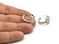 Silver Moon Earring, 2 Antique Silver Plated Brass Moon Phases Shaped Stud Earrings (20x13x3mm) N1988