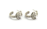 Silver Moon Earring, 2 Antique Silver Plated Brass Moon Phases Shaped Stud Earrings (20x13x3mm) N1988