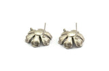 Silver Flower Earring, 2 Antique Silver Plated Brass Flower Stud Earrings With 1 Loop (19x17mm) N1928