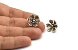Silver Flower Earring, 2 Antique Silver Plated Brass Flower Stud Earrings With 1 Loop (19x17mm) N1928