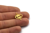 Gold Eye Charm, 8 Gold Plated Brass Crescent Moon Patterned Eye Shaped Charms With 2 Loops, Connectors (22x18x0.60mm) A3486