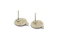 Silver Round Earring, 2 Antique Silver Plated Brass Moon Phases Shaped Round Stud Earrings With 1 Loop (17x13x1.5mm) N1908