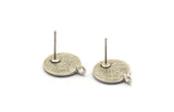 Silver Round Earring, 2 Antique Silver Plated Brass Moon Phases Shaped Round Stud Earrings With 1 Loop (17x13x1.5mm) N1908