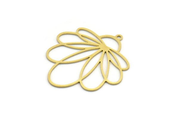 Brass Flower Charm, 4 Raw Brass Flower Charms With 1 Loop, Charm Pendants (33x30x0.60mm) A6742