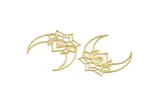 Brass Lotus Charm, 4 Raw Brass Lotus Flower And Crescent Moon Patterned Charms, Findings (39x38x0.60mm) A6736