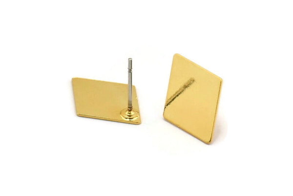 Gold Diamond Earring, 4 Gold Plated Brass Diamond Stud Earrings (17x12mm) D0005 A1317