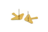 Gold Stud Earring, 6 Gold Plated Brass Mushroom Shaped Stud Earrings (15x18x0.60mm) A2947