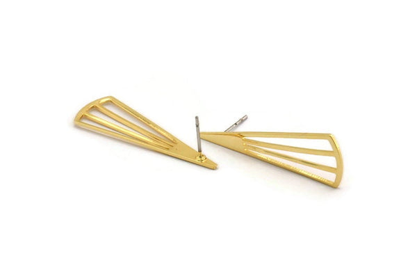Gold Triangle Earring, 4 Gold Plated Brass Triangle Earrings With 1 Hole (36x12x0.80mm) D1173 A1336