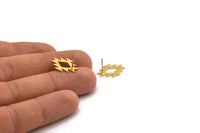 Earring Studs, 6 Gold Plated Brass - Ethnic Motif Shaped Stud Earrings - Gold Earrings - Earrings (17x13x0.60mm) A2985