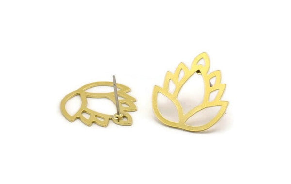 Brass Flower Earring, 6 Raw Brass Lotus Flower Stud Earrings, Findings (20x19x0.60mm) A3599