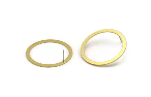 35mm Circle Earring, 4 Raw Brass Circle Stud Earrings (35x2x1mm) A5700 A3551