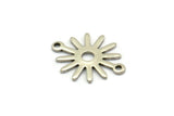 Silver Sun Charm, 24 Antique Silver Plated Brass Sun Connectors With 2 Loops, Findings (19x15x0.80mm) M01306