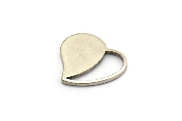 Silver Heart Charm, 12 Antique Silver Plated Brass Heart Blanks, Earrings, Findings (13x14x1mm) D1013