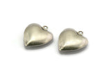 Silver Heart Charm, 10 Antique Silver Plated Brass 3D Heart Pendant, Charms, Findings (18x16mm) Brs 485 A0660