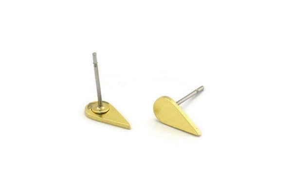 Brass Drop Earring, 10 Raw Brass Drop Shaped Stud Earrings (10x5x0.80mm) A3570