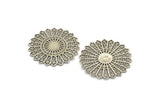 Silver Round Charm, Antique Silver Plated Brass Ethnic Round Charm, Blanks, Earring Findings (49mm) N1811