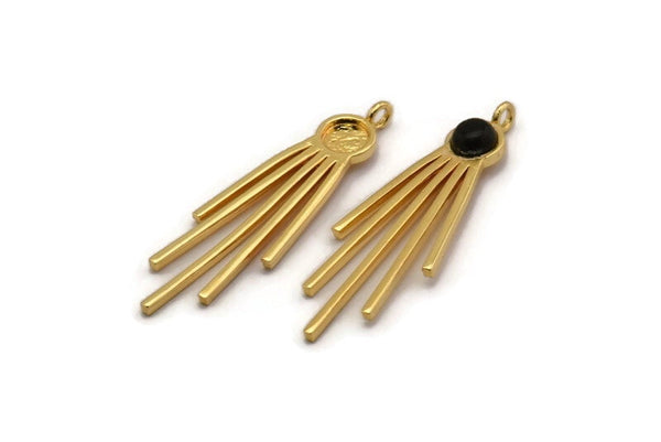 Gold Fringed Charm, Gold Plated Brass Fringed Charm With 1 Loop - Pad Size 6mm  (47x18x2mm) N1369