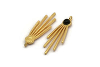 Gold Fringed Charm, Gold Plated Brass Fringed Charm With 1 Loop - Pad Size 6mm  (47x18x2mm) N1369
